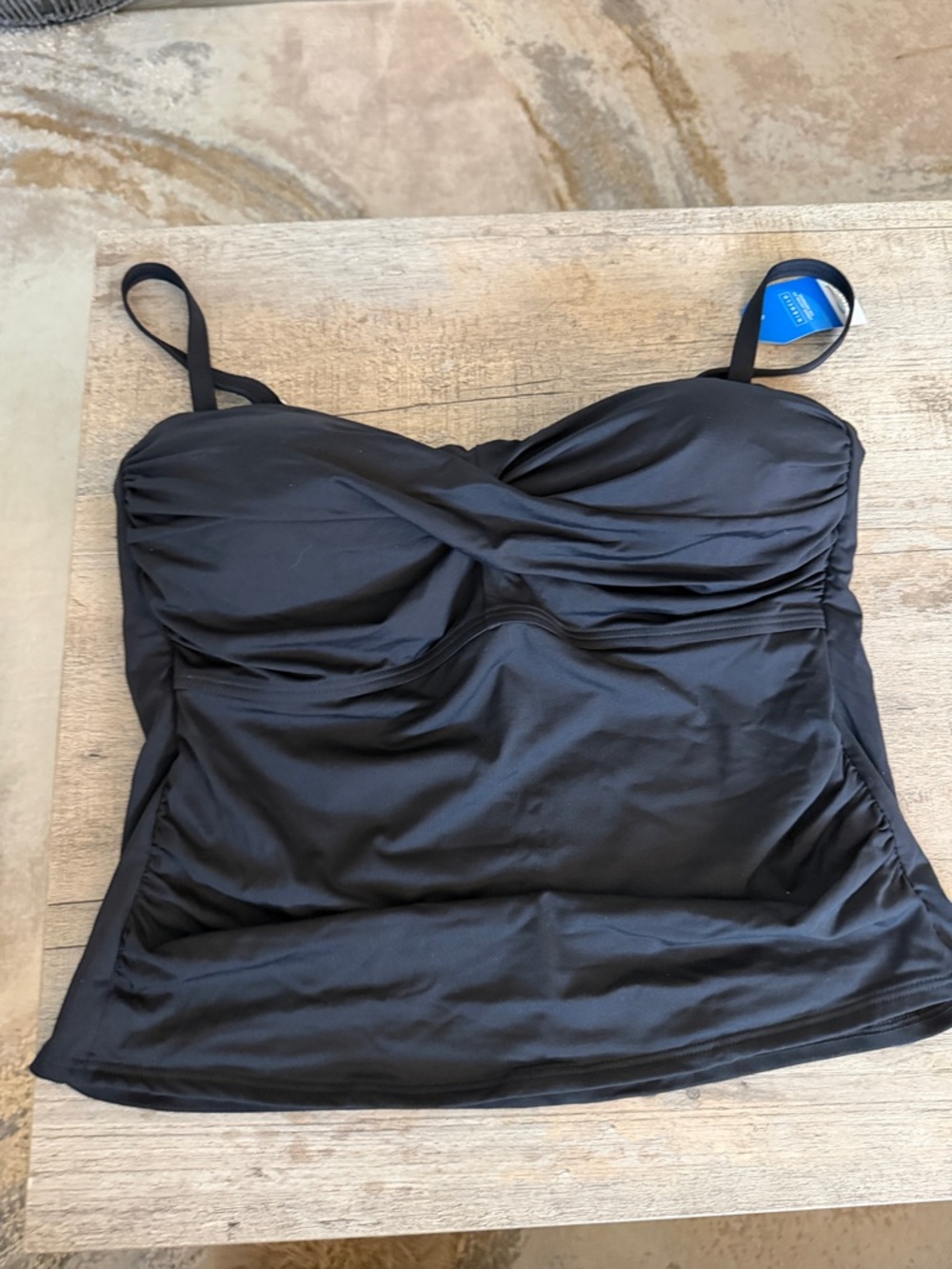 Lands' End Black Swim Top with Ruched Detail
